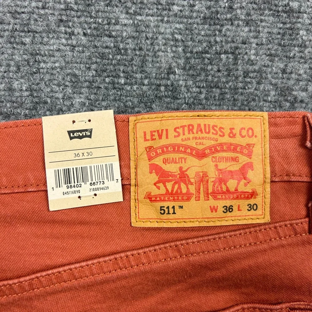 Levis 511 Slim Jeans Mens 36x30 Etruscan Red (Orange) Stretch Twill Pants